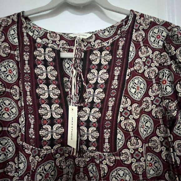 Burgundy Print Max Studio dress Size small - Picture 2 of 8